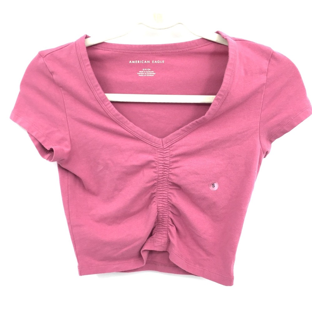 NEW American Eagle AEO Pink Short Sleeve Y2k Baby tee Crop Top retro cali cool S